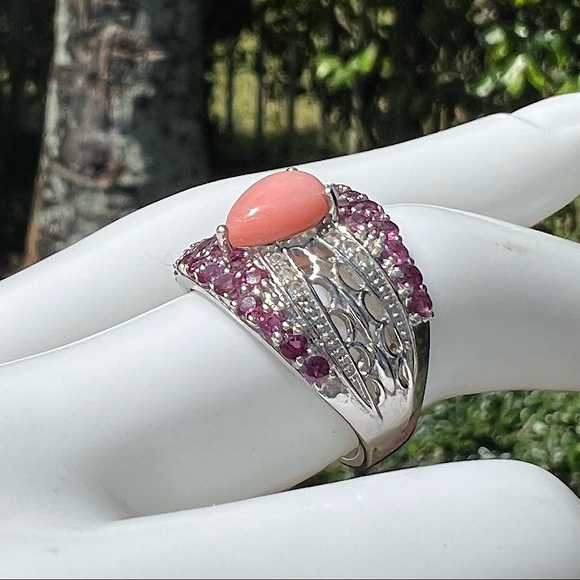 Oregon Peach Opal Rhodolite Garnet Zircon Sterling Silver Ring - Picture 12 of 15